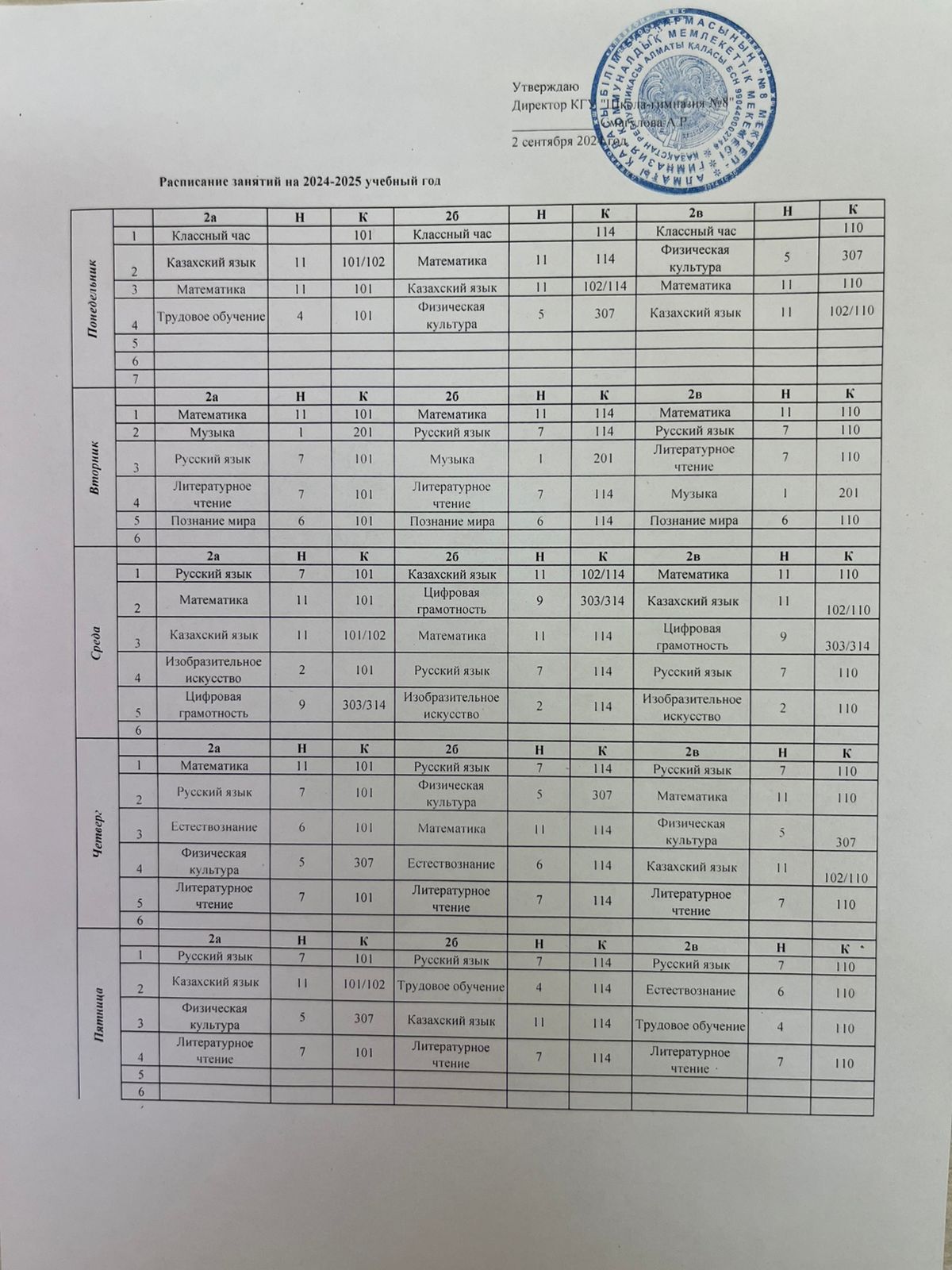 Оқушылардың сабақ кестесі!